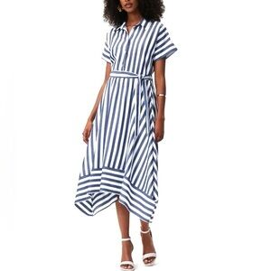 Joseph Ribkoff Blue White Striped Shirt Dress Asymmetrical Hem size 8